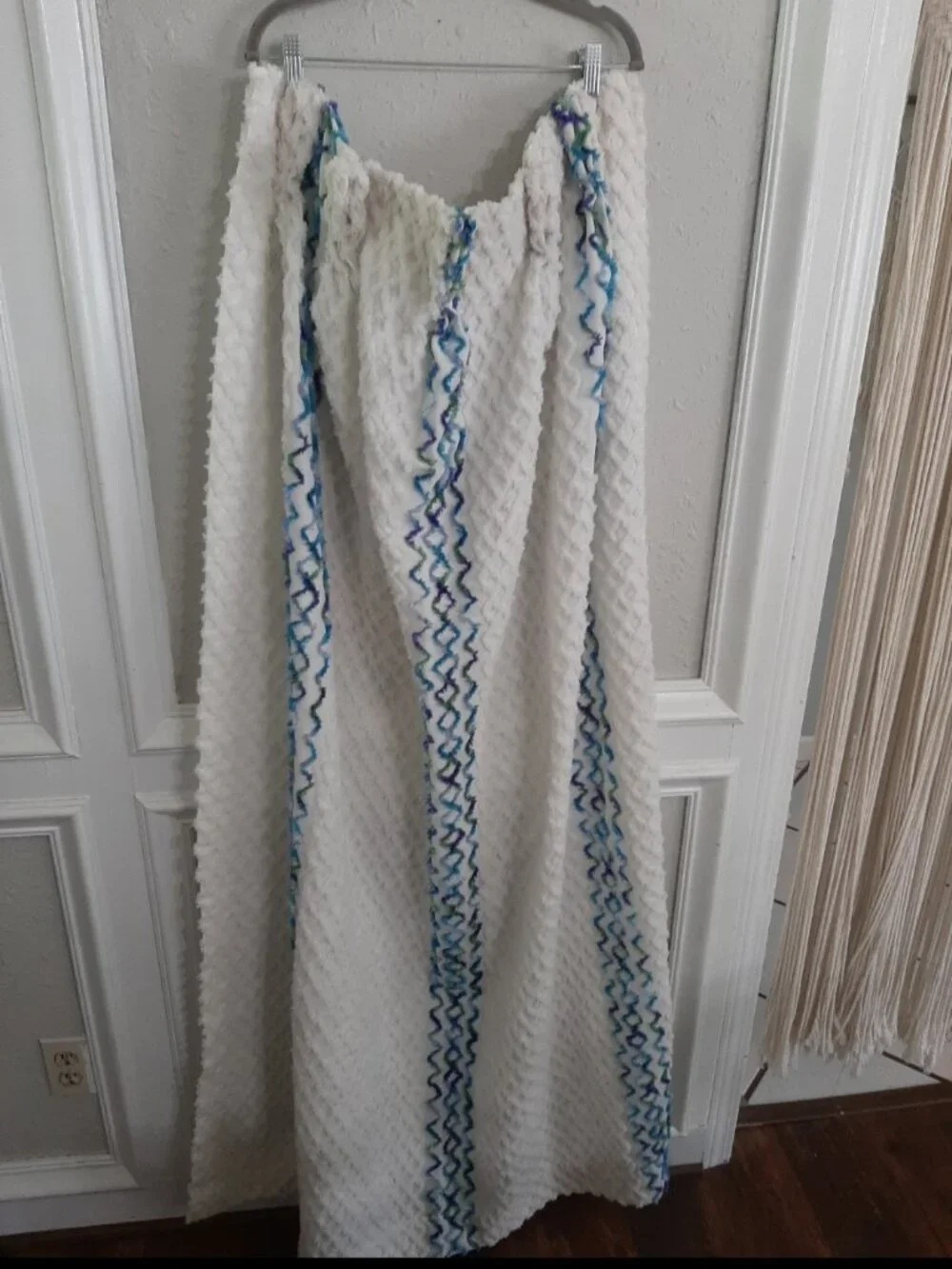 Vintage pair 60s chenille curtain panels two windows chevron zigzag retro